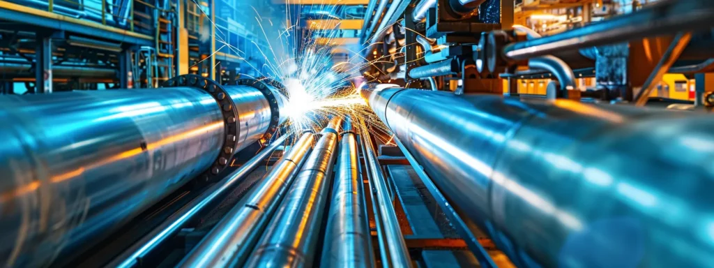 a gleaming stainless steel pipe fabrication workshop, showcasing intricate mig and tig welding processes with vibrant sparks flying, surrounded by an organized piping line, reflects the precision and craftsmanship of local fabrication companies essential for industrial efficiency.